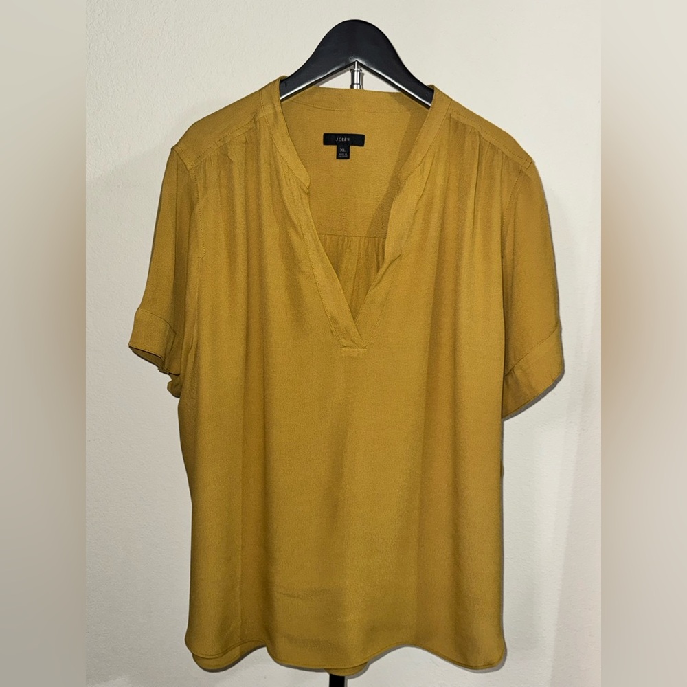 J. Crew Mustard Yellow Short Sleeve V-Neck Blouse